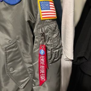 Alpha Industries NASA silver thick nylon bomber jacket Large